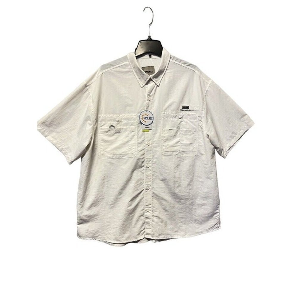 MEN Shirt 2XL White Button Front Short Sleeve Fishing Vented UPF 50+ Nylon  TSLA
